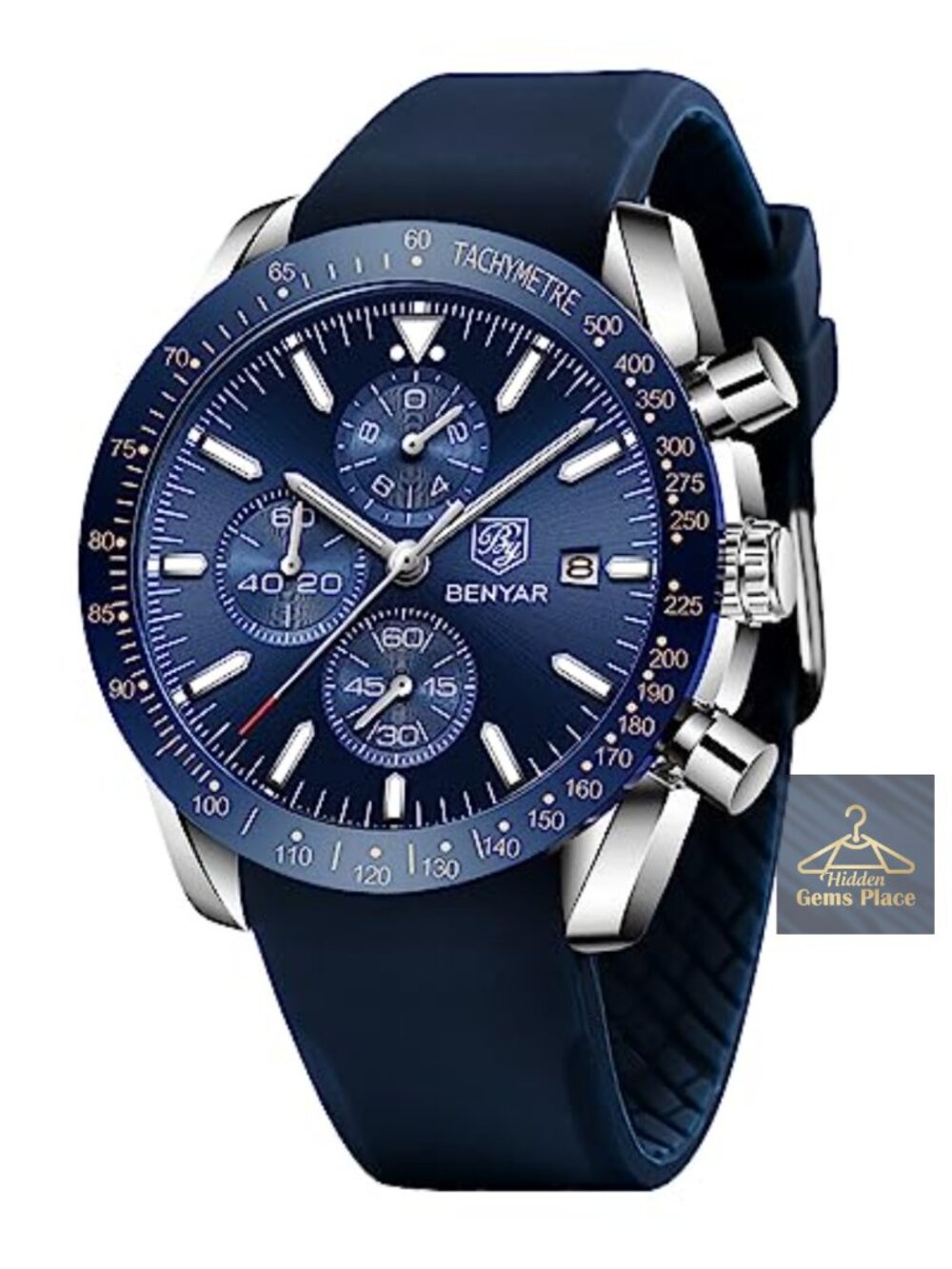 Men's Quartz Chronograph Watch with Silicone Strap, Waterproof Luminous Dial